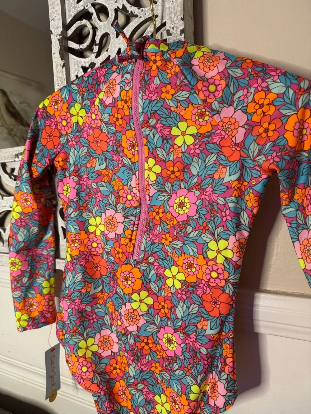 Cat & Jack Kids Long-Sleeve Floral One-Piece Swimsuit - Pink Multi